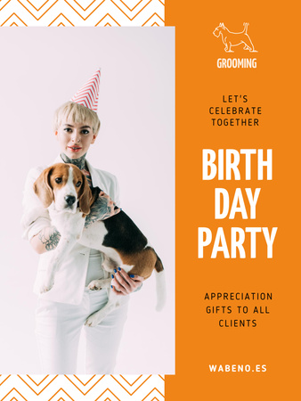 Ontwerpsjabloon van Poster US van Birthday Party Announcement with Couple and Dog