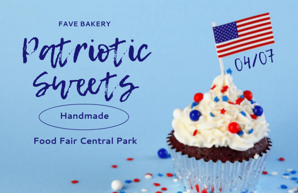 USA Independence Day Food Fair with Flag in Cupcake Flyer 5.5x8.5in Horizontal Modelo de Design