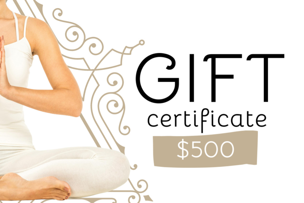 Plantilla de diseño de Yoga Class Discount on Beige Gift Certificate 
