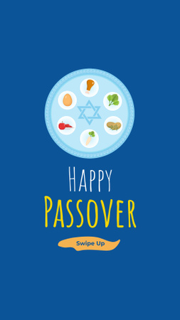 Happy Passover holiday on blue Instagram Story Design Template