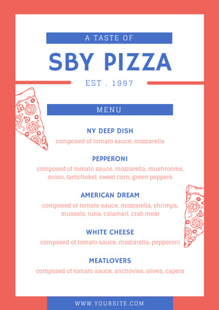 Designvorlage Köstliches Pizza-Preisangebot im roten Rahmen für Menu