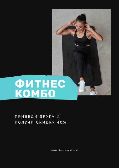 Fitness Program promotion with Woman doing crunches Poster Tasarım Şablonu