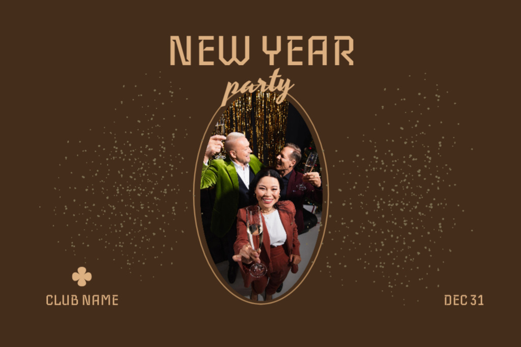 Happy People on New Year's Party Flyer 4x6in Horizontal Tasarım Şablonu