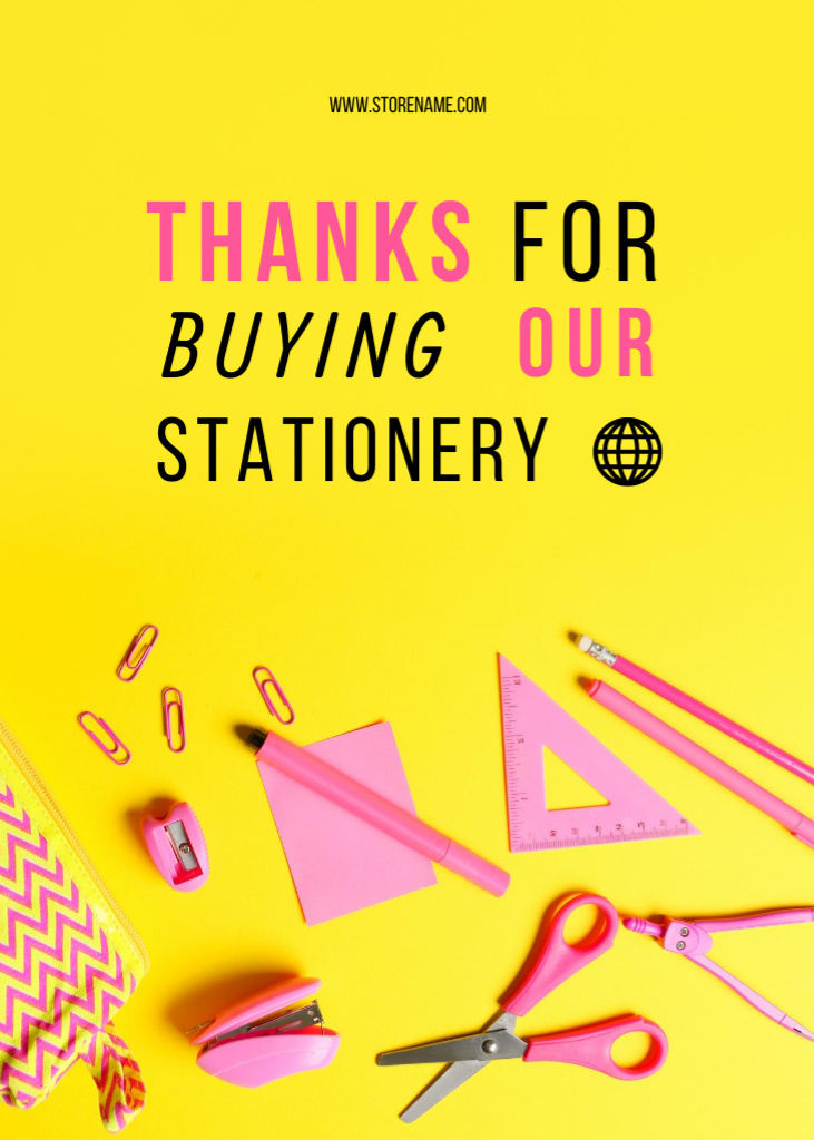 Thankful Phrase In Yellow with Pink Stationery Postcard 5x7in Vertical Šablona návrhu