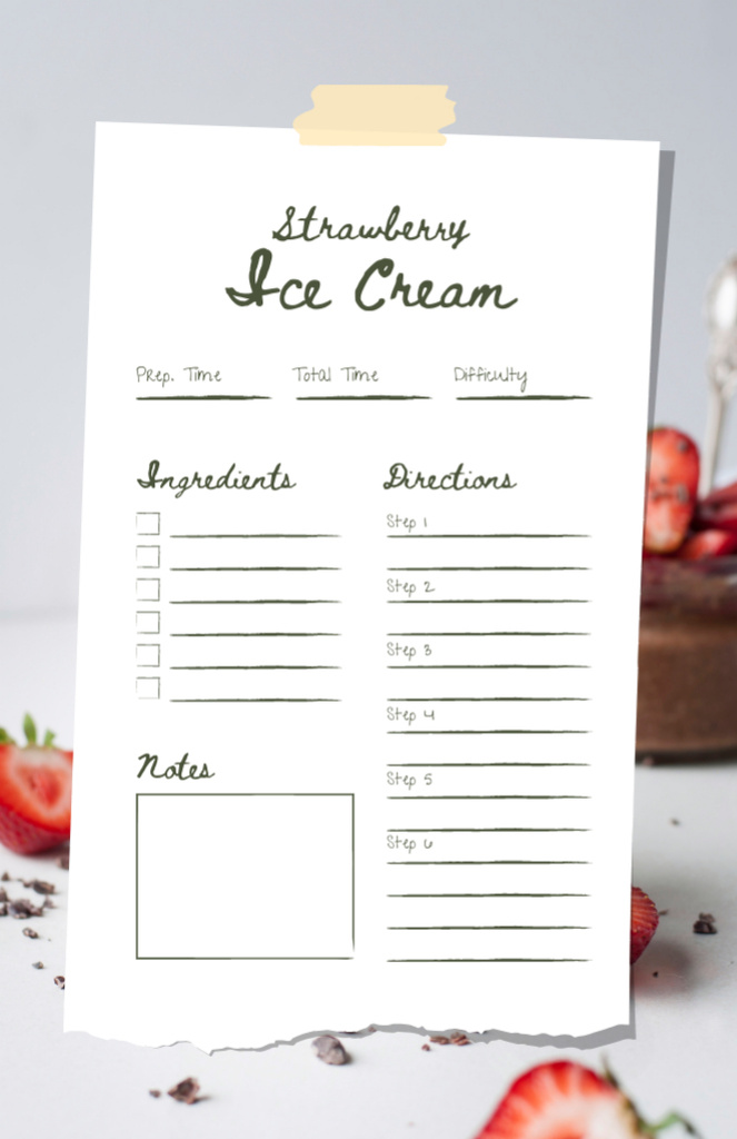 Strawberry Ice Cream Cooking Steps Recipe Card Design Template