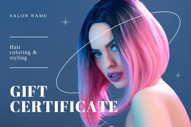 Beauty Salon Ad with Woman with Pink Hairstyle Gift Certificate tervezősablon