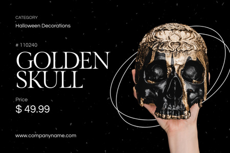 Modèle de visuel Crâne d'or à l'Halloween - Label