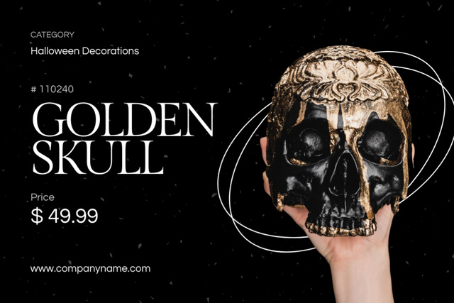Golden Skull on Halloween  Label Modelo de Design