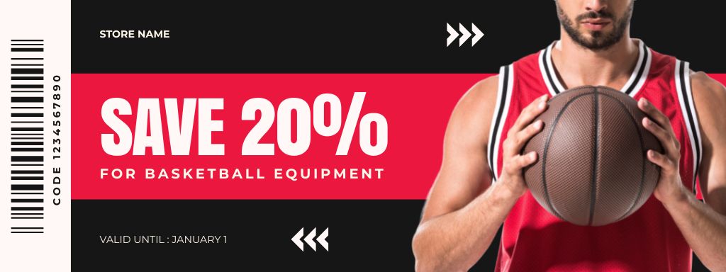 Good Basketball Equipment Sale Offer Coupon Design Template