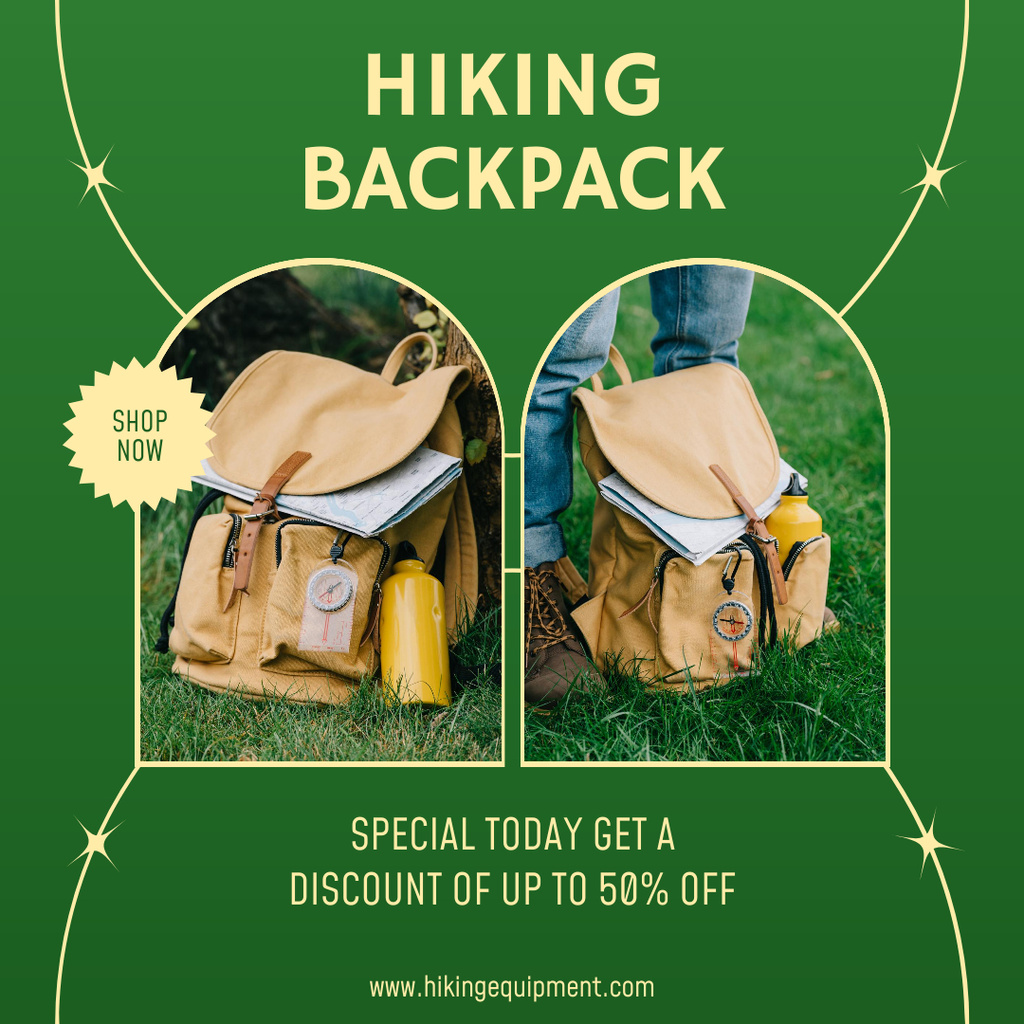 Hiking Backpack Sale Offer Instagram ADデザインテンプレート