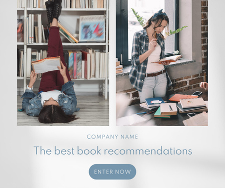 Woman Reading for Book recommendations Facebook Design Template