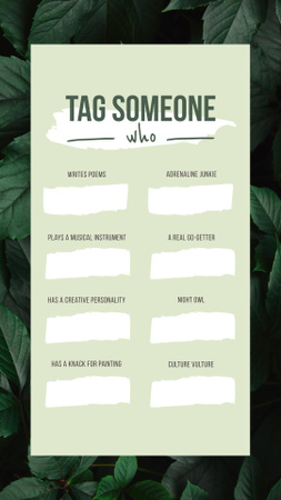 Tag Someone game on Leaves pattern Instagram Story – шаблон для дизайну