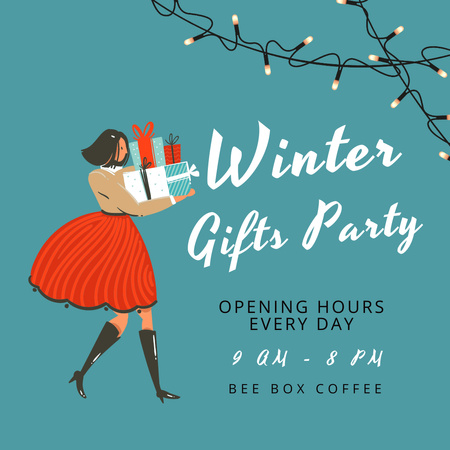 Winter Party Announcement with Gifts Instagram Design Template