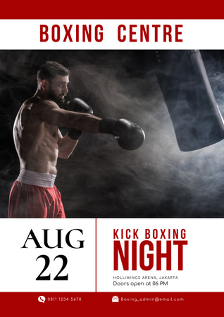 Boxing Centre Invitation with Athlete Poster Design Template
