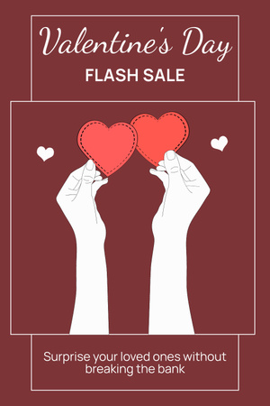 Platilla de diseño Valentine's Day Flash Sale And Hands Holding Hearts Pinterest