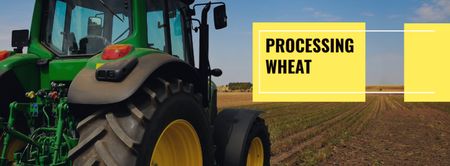 Processing wheat with tractor in field Facebook cover Design Template