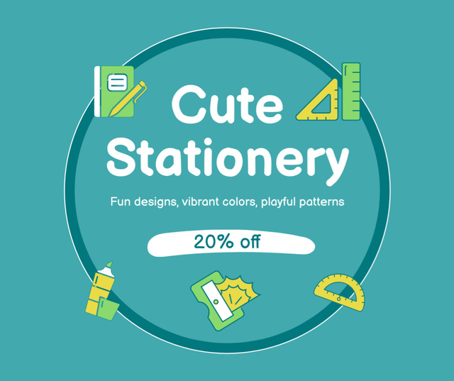 Stationery Shop Offer On Cute Products Facebook Tasarım Şablonu
