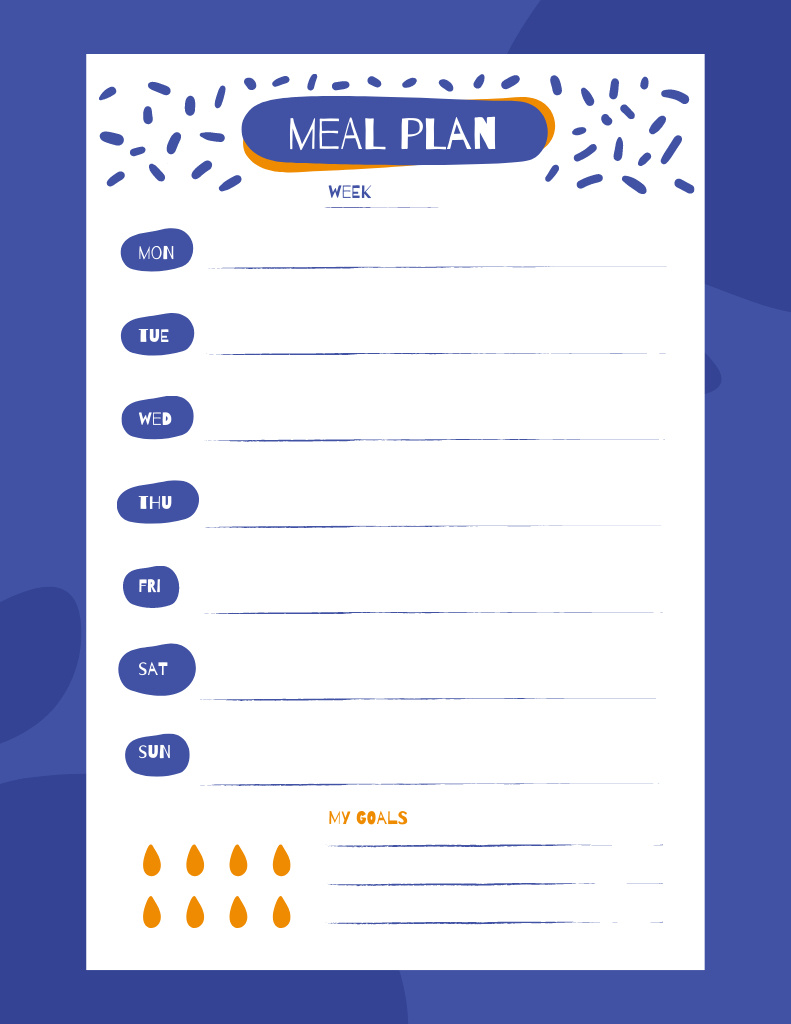 Meal Weekly Planner with Blue Frame Notepad 8.5x11in Tasarım Şablonu