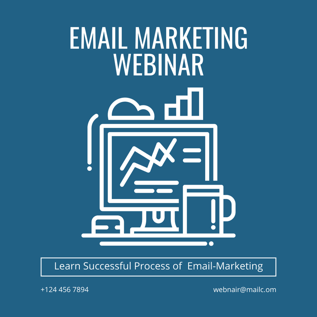 Exciting Email Marketing Webinar In Blue Instagram AD Design Template