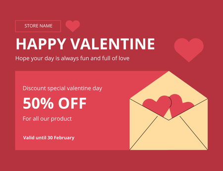 Discount on All Goods in Honor of Valentine's Day Thank You Card 5.5x4in Horizontal Design Template