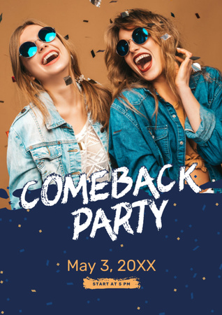 Party Invitation Happy Girls under Confetti Flyer A4 Design Template