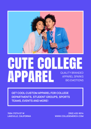 Plantilla de diseño de Ad of Cute College Apparel with Stylish Students Poster 