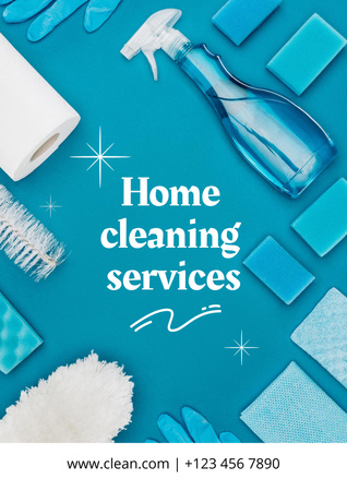 mavi deterjanlı temizlik hizmetleri Poster Tasarım Şablonu