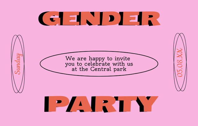 Gender Party Bright Ad Invitation 4.6x7.2in Horizontal Design Template