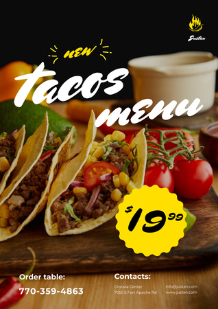 Menu Mexicano com Anúncio de Deliciosos Tacos Poster Modelo de Design