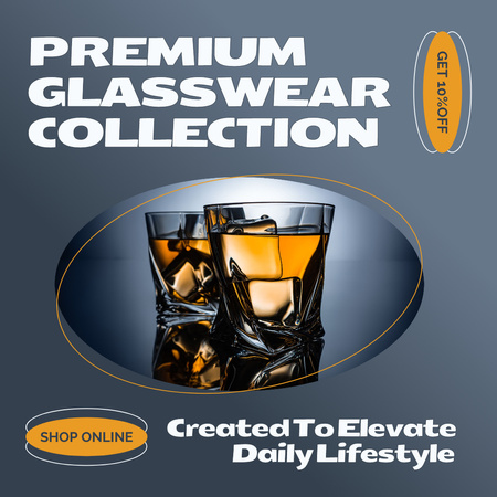 Premium Glassware Collection With Discounts Online Instagram AD Design Template