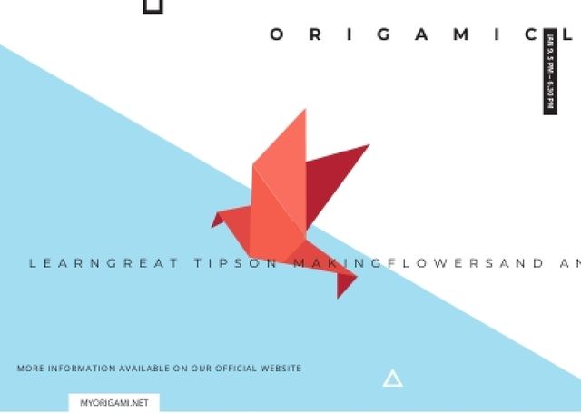Origami Classes Invitation Paper Bird Postcardデザインテンプレート