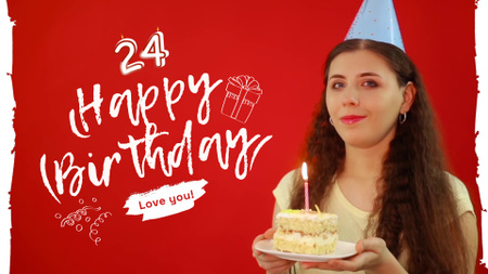 Modèle de visuel Félicitations d'anniversaire avec gâteau et bougie en rouge - Full HD video