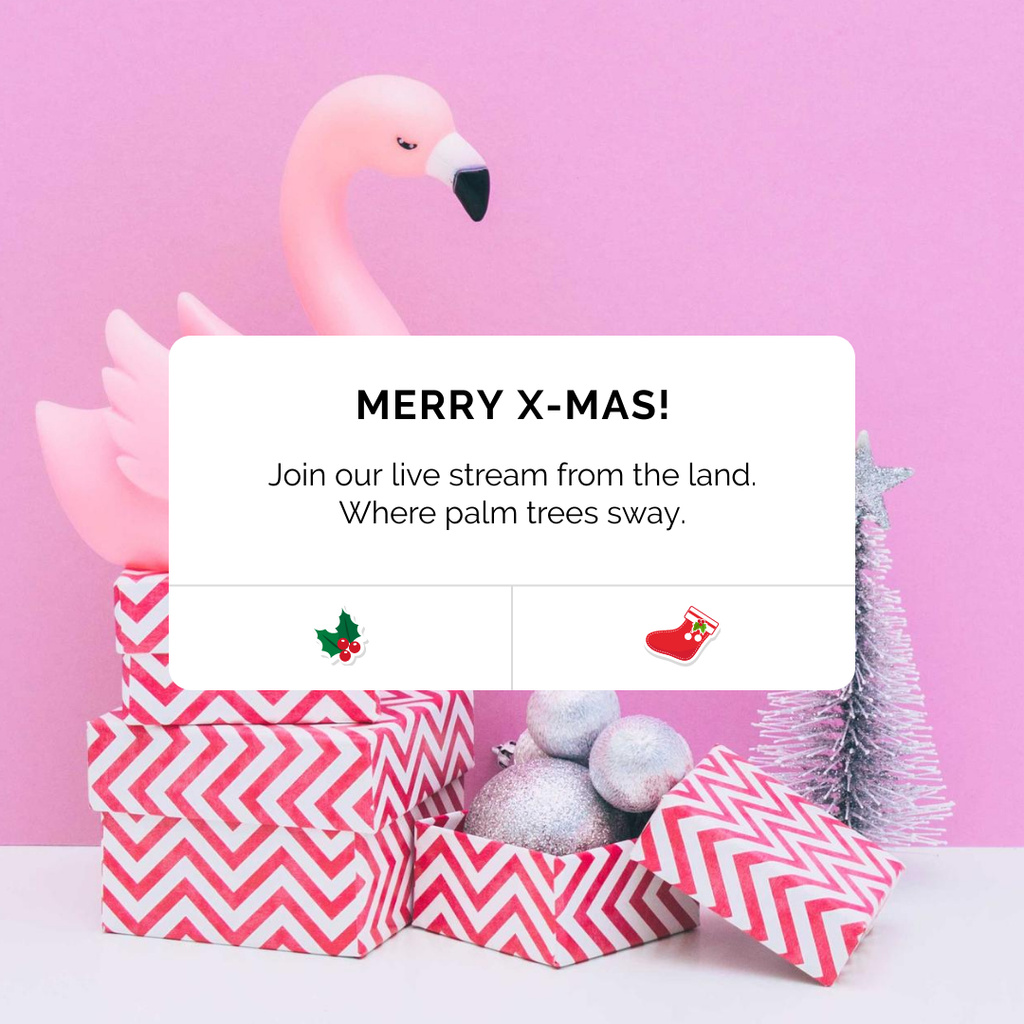 Christmas greeting with Flamingo in present box Instagramデザインテンプレート