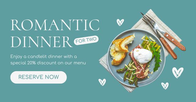 Stunning Dinner For Two With Discount Due Valentine's Day Facebook AD – шаблон для дизайна
