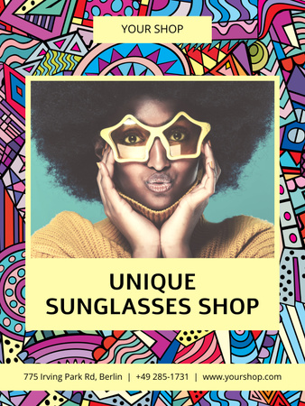 Platilla de diseño Unique Sunglasses Shop Ad on Bright Pattern Poster US