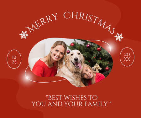 Modèle de visuel Joyeux Noël souhaite avec la famille et le chien - Facebook