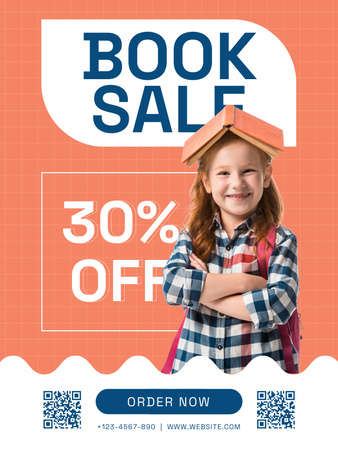 Book Sale Ad with Cute Little Schoolgirl Poster US Design Template