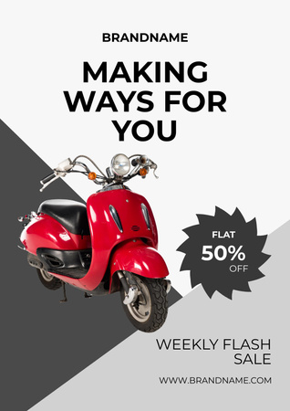 Kırmızı Moped ile Scooter Satış Duyurusu Poster Tasarım Şablonu