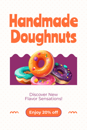Anúncio de Donuts Artesanais com Desconto e Ilustração Pinterest Modelo de Design