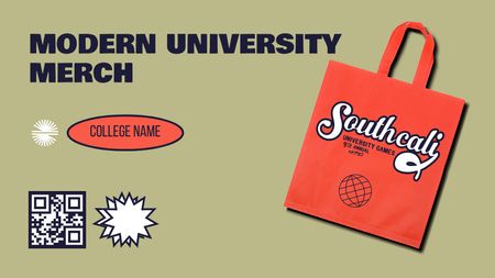 College Apparel and Merchandise with Red Bag Label 3.5x2in Design Template