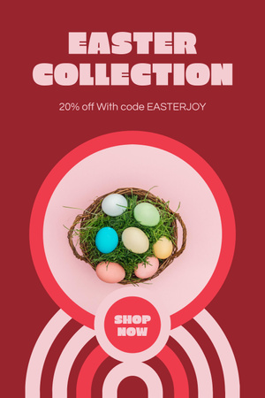 Designvorlage Ostern-Sammlungsanzeige mit bunten Eiern im Nest für Pinterest