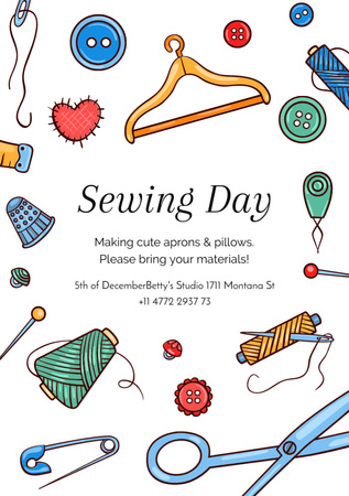 Sewing Day Announcement with Needlework Items Flyer A5 Design Template