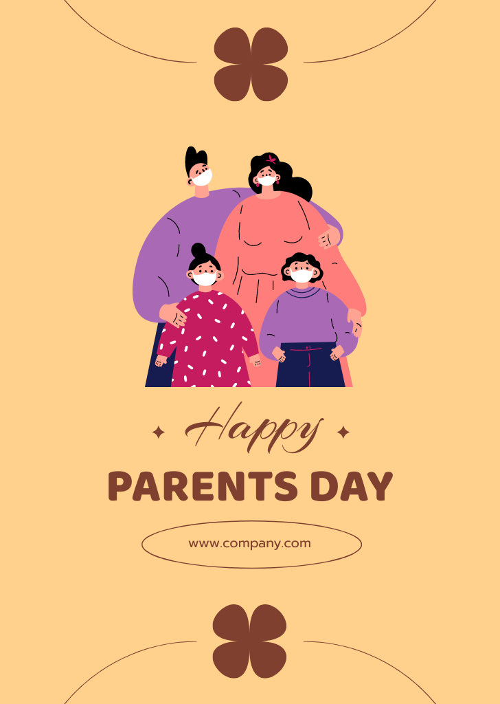 Parent's Day Greeting With Medical Masks Postcard A6 Vertical – шаблон для дизайна