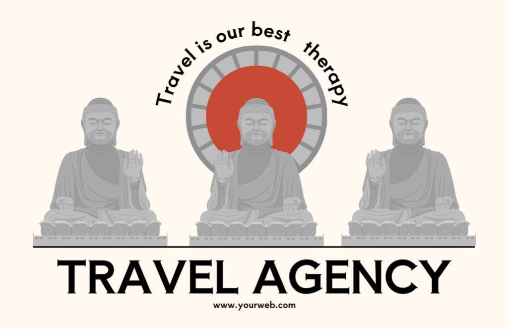 Offer of Travel to Asia with Illustration of Buddha Statues Thank You Card 5.5x8.5in Modelo de Design