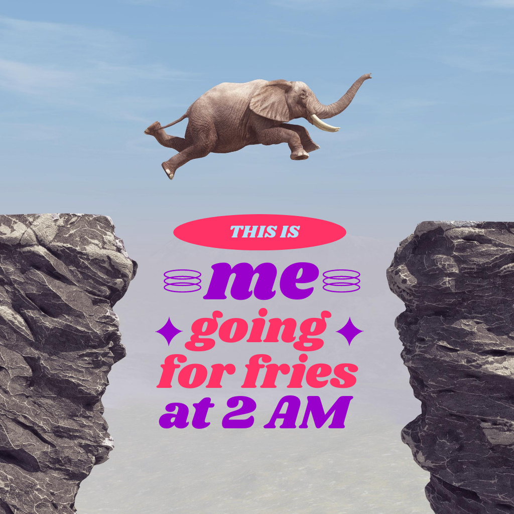 Funny Joke with Elephant jumping between Rocks Instagram Design Template