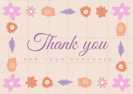 Thank You For Your Purchase Message with Cute Colorful Flowers Card Design Template