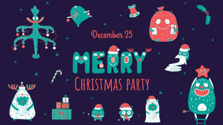 Christmas party Announcement with Funny Characters FB event cover Design Template