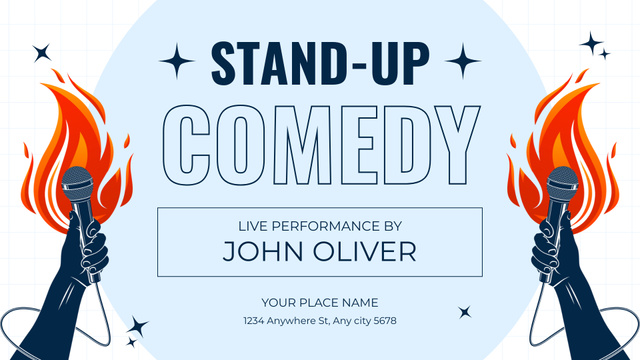 Stand-up Comedy Event with Microphone in Flame FB event cover Design Template