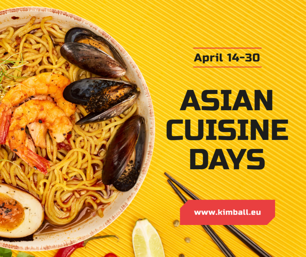 Ontwerpsjabloon van Facebook van Asian Cuisine Days Announcement with Noodles And Seafood
