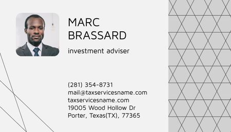 Investment Adviser Introductory Card Business Card US Šablona návrhu